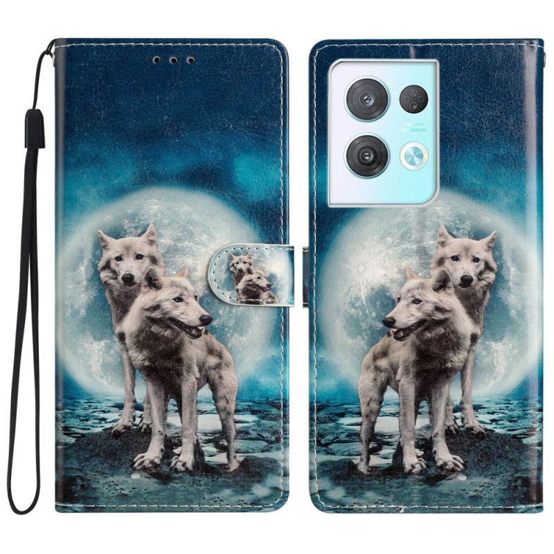 Kožené Pouzdro Na Oppo Reno 8 Pro Na Lana Lanyard Wolf