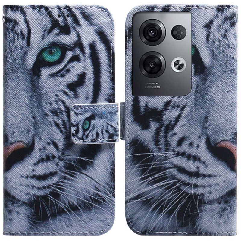 Kožené Pouzdro Na Oppo Reno 8 Pro Na Lana Strappy Bílý Tygr
