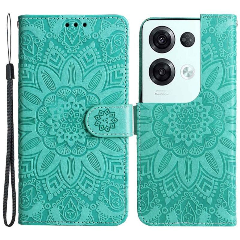 Kožené Pouzdro Na Oppo Reno 8 Pro Na Lana Strappy Slunečnice