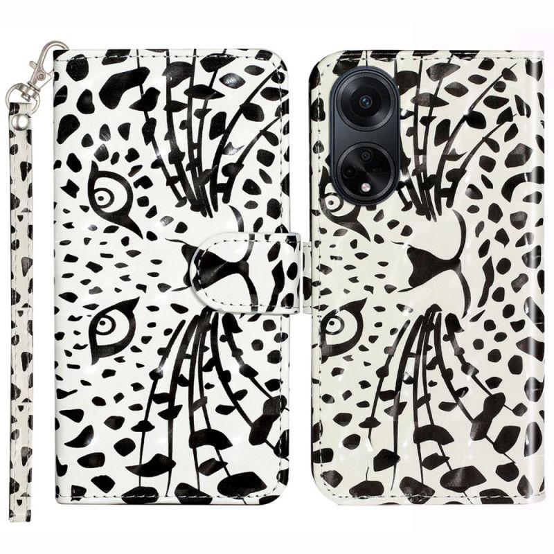 Kožený Kryt Oppo A98 5g Leopardí Hlava S Popruhem