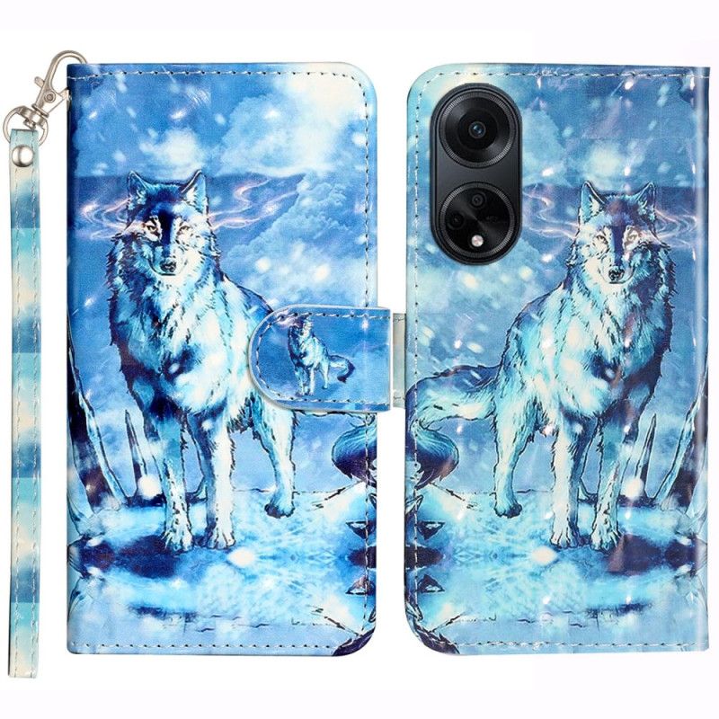 Peněženková Pouzdra Oppo A98 5g 3d Sněžný Vlk S Popruhem