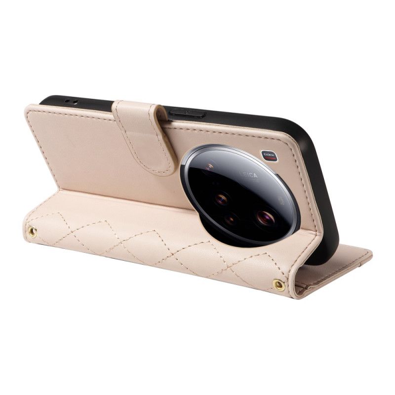 Kožený Kryt Na Xiaomi 15 Ultra Polstrované S Popruhem A Ramenním Popruhem