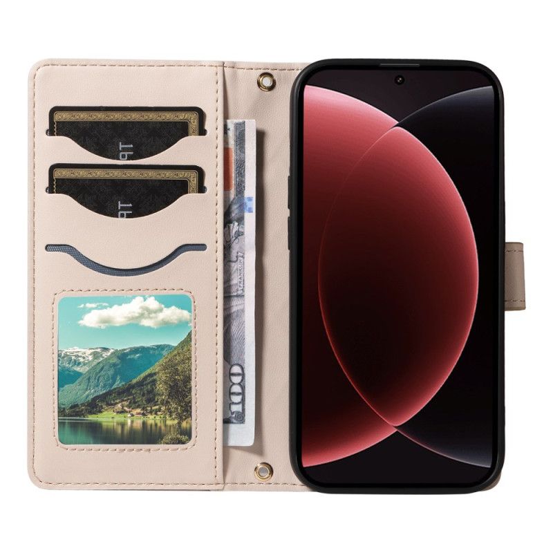 Kožený Kryt Na Xiaomi 15 Ultra Polstrované S Popruhem A Ramenním Popruhem