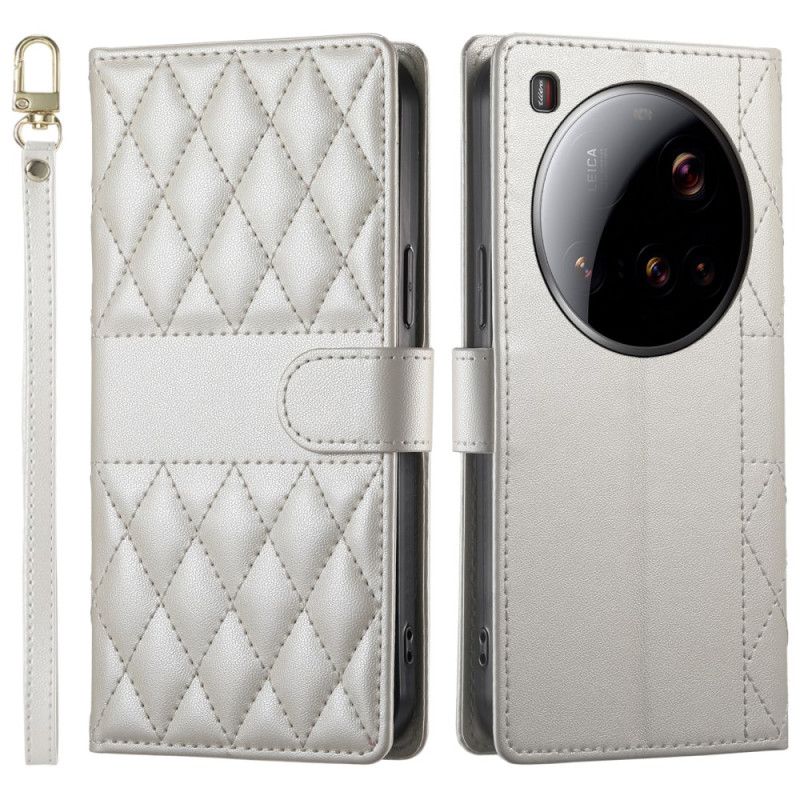 Kožený Kryt Na Xiaomi 15 Ultra Prošívaná S Popruhem A Ramenním Popruhem