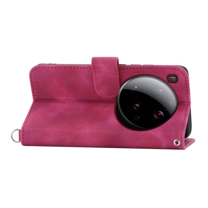 Kožený Kryt Xiaomi 15 Ultra Květinový Vzor S Popruhem A Ramenním Popruhem