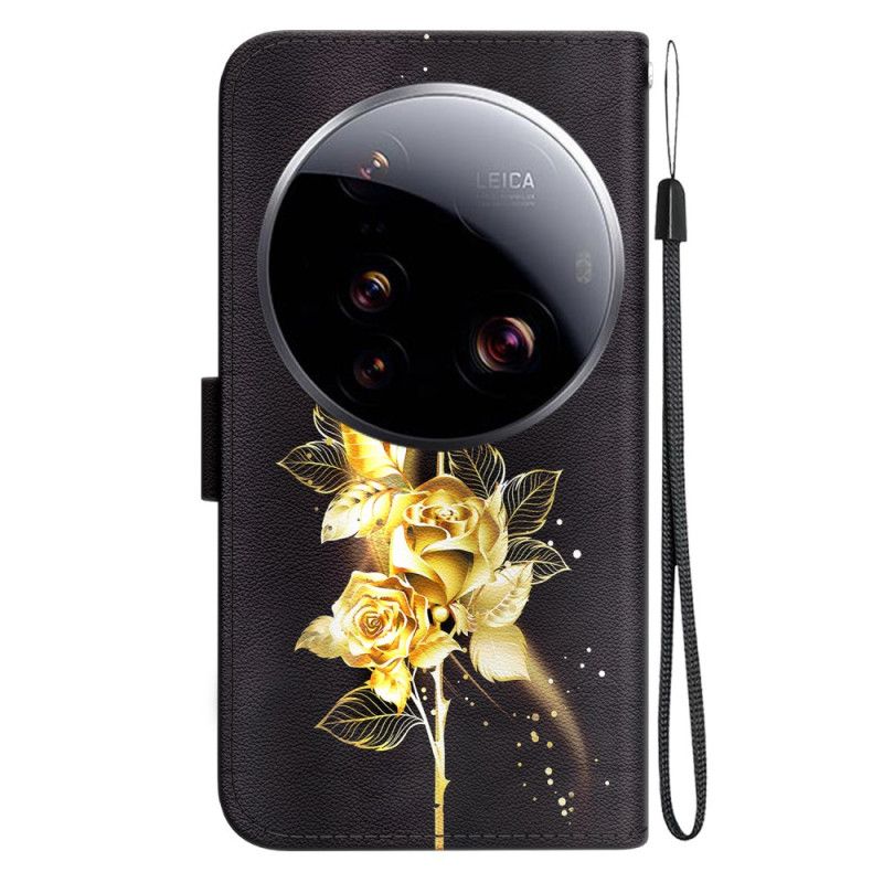 Kožený Kryt Xiaomi 15 Ultra Zlaté Růže A Motýli