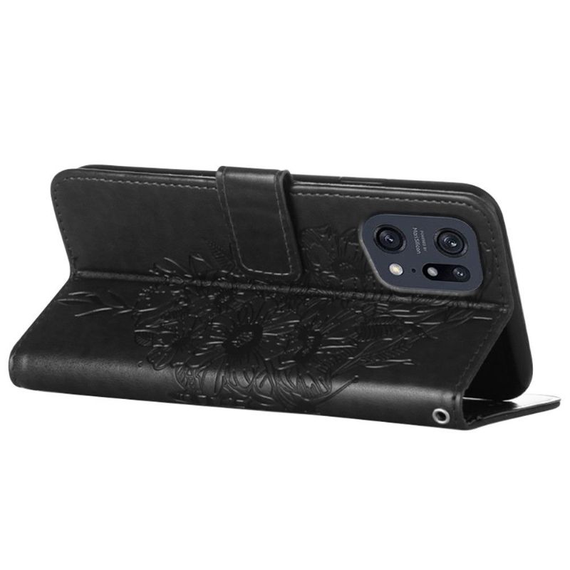 Flipové Pouzdro Na Oppo Find X5 Pro Držák Karet S Motýlím Květem