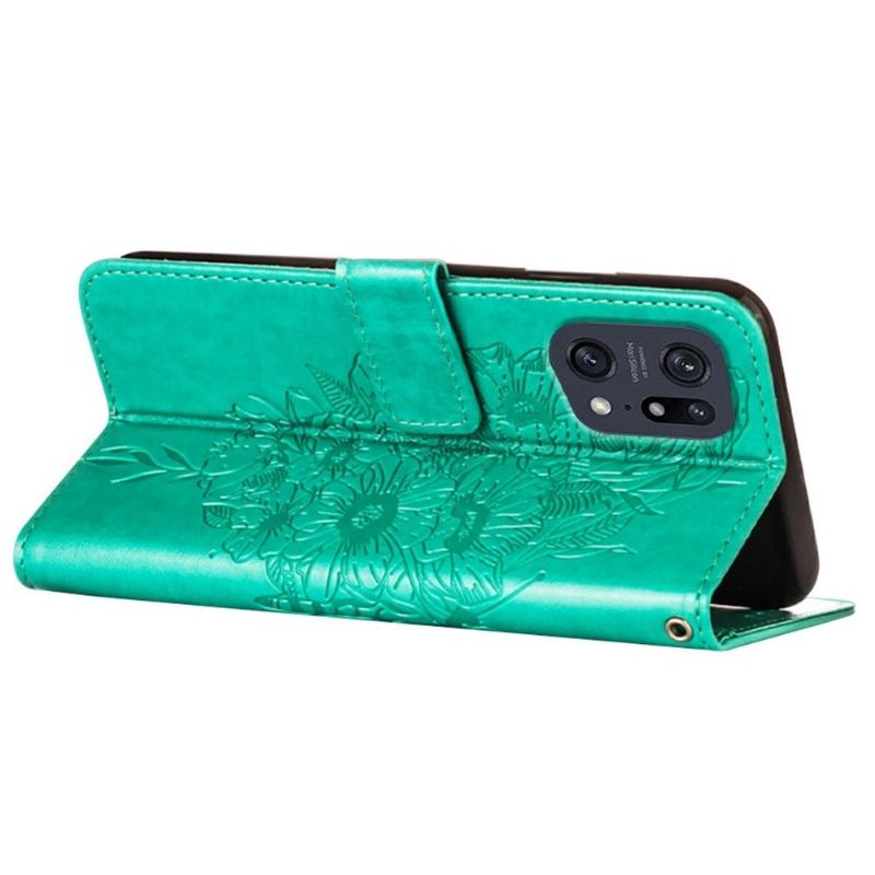 Flipové Pouzdro Na Oppo Find X5 Pro Držák Karet S Motýlím Květem