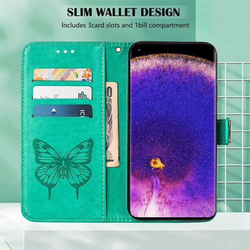 Flipové Pouzdro Na Oppo Find X5 Pro Držák Karet S Motýlím Květem