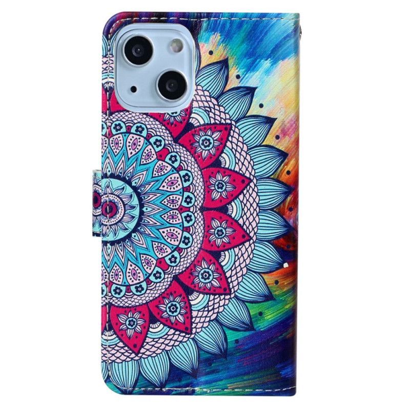 Flipové Pouzdro Na iPhone 15 Na Lana Okázalá Mandala S Popruhem