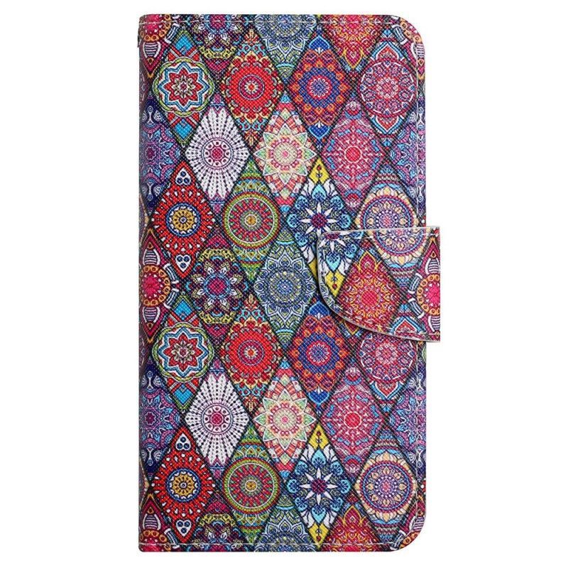 Flipové Pouzdro Na iPhone 15 Na Lana Pěkný Patchwork S Popruhem