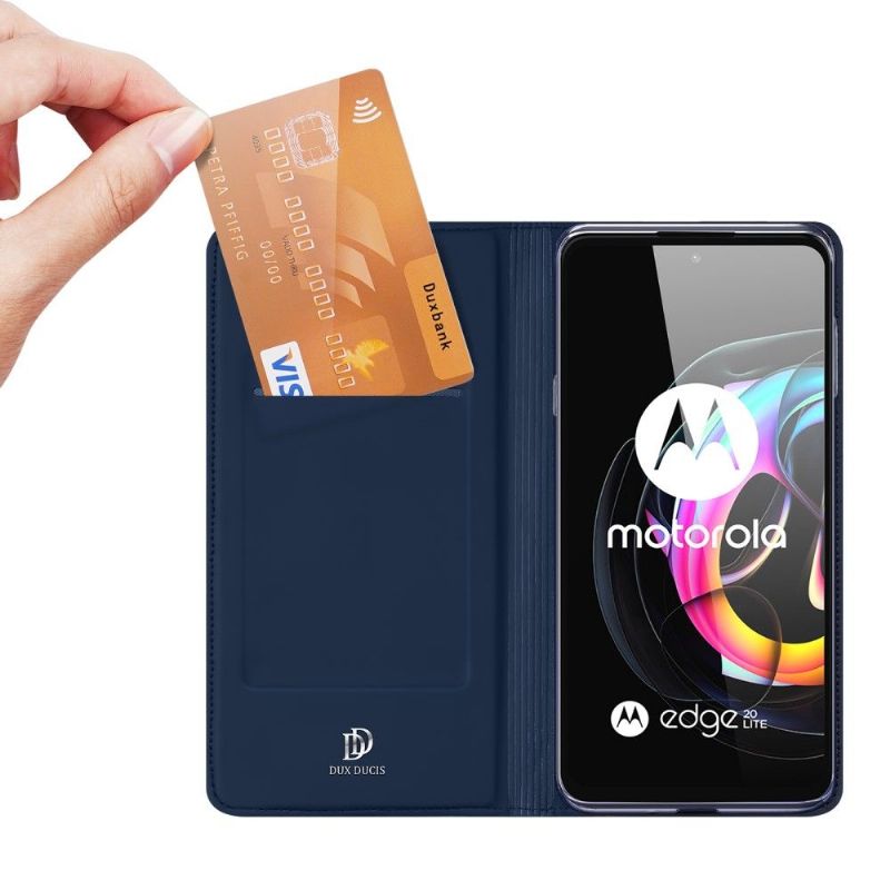 Kožené Pouzdro Folio Na Motorola Edge 20 Lite Obchodní Saténový Efekt