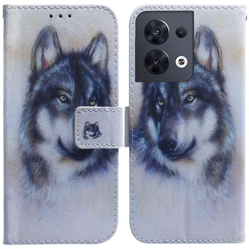 Flipové Pouzdro Na Oppo Reno 8 Akvarelový Pes Se Šňůrkou