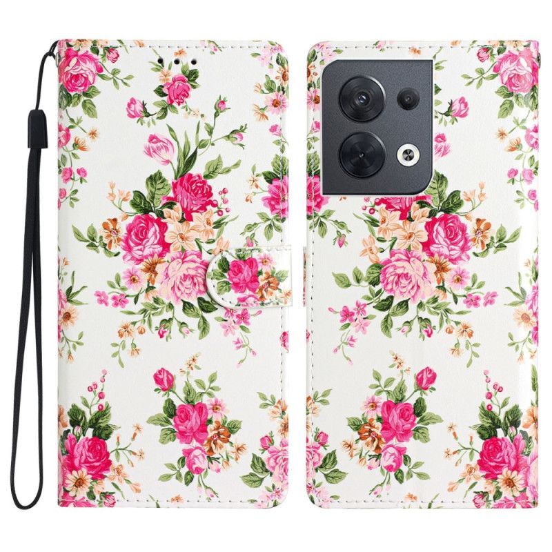 Flipové Pouzdro Na Oppo Reno 8 Na Lana Popruh Liberty Flowers