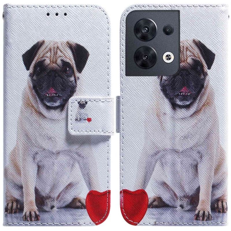 Flipové Pouzdro Na Oppo Reno 8 Na Lana Pěkný Mops V Popruhu