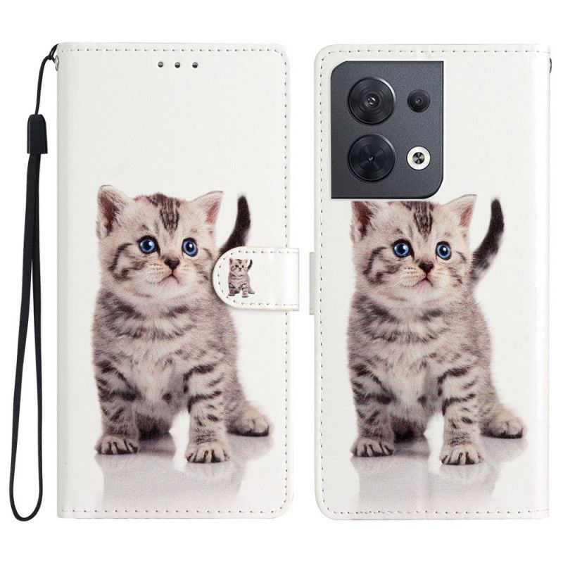 Flipové Pouzdro Na Oppo Reno 8 Na Lana Strappy Kotě