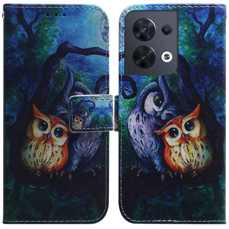 Flipové Pouzdro Na Oppo Reno 8 Na Lana Strappy Owls Malování