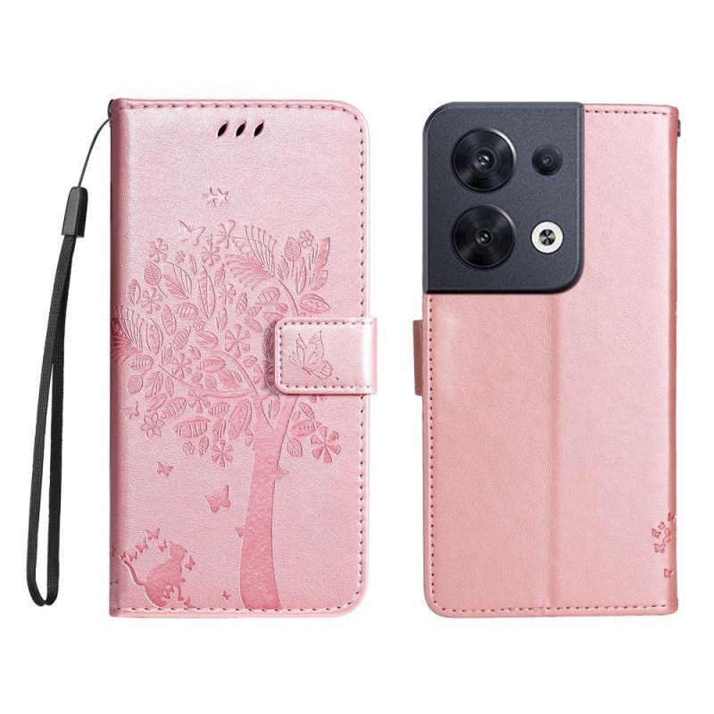 Flipové Pouzdro Na Oppo Reno 8 Na Lana Strom A Strappy Cat