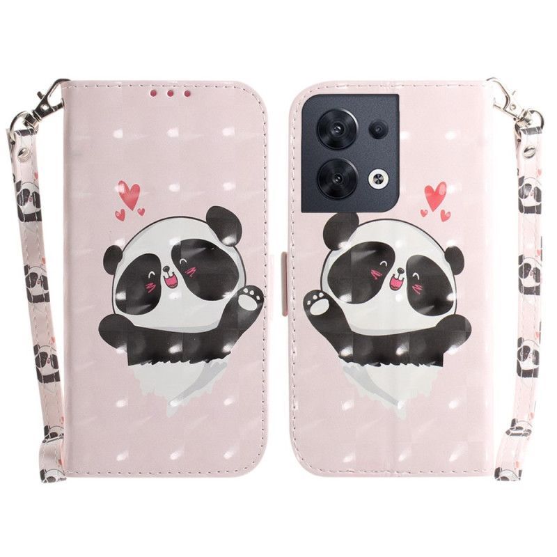 Flipové Pouzdro Na Oppo Reno 8 Panda Love With Lanyard