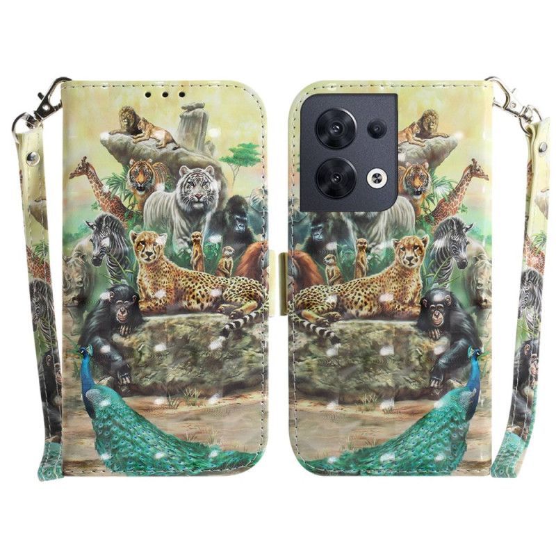 Flipové Pouzdro Na Oppo Reno 8 Safari Zvířata Se Šňůrkou