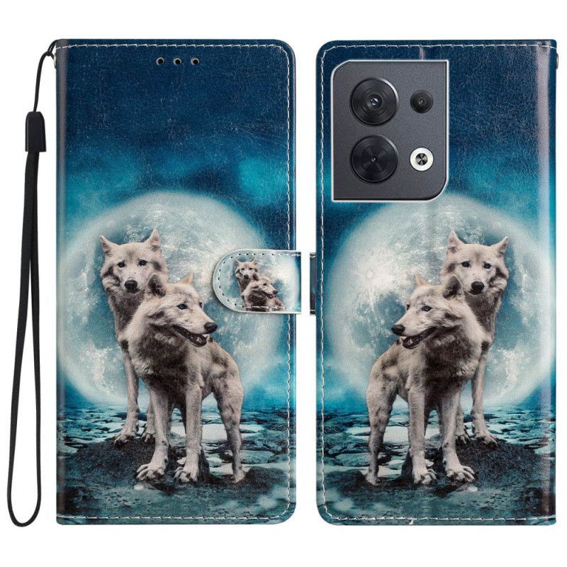 Kožené Pouzdro Na Oppo Reno 8 Na Lana Lanyard Wolf