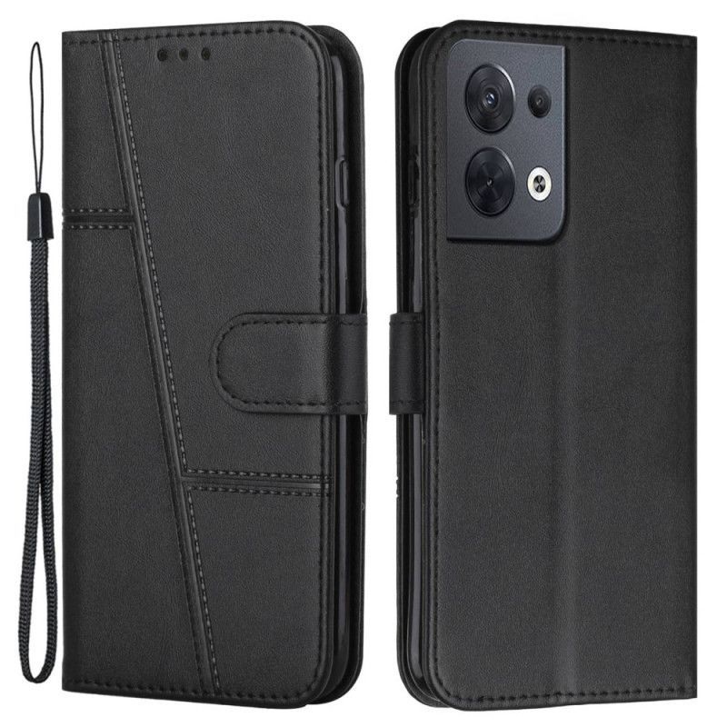 Kožené Pouzdro Na Oppo Reno 8 Na Lana Pásek S Geometrickým Koženým Efektem
