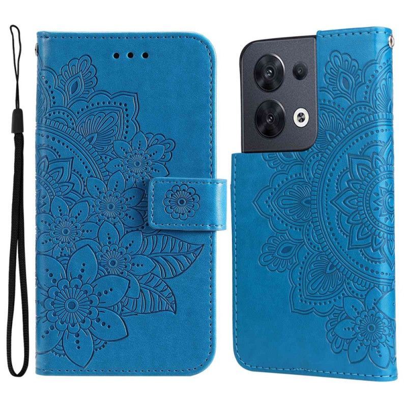 Kožené Pouzdro Na Oppo Reno 8 Na Lana Strappy Květinové