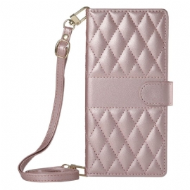 Kožený Kryt Realme 14 Pro Plus 5g Prošívané S Popruhem A Ramenním Popruhem