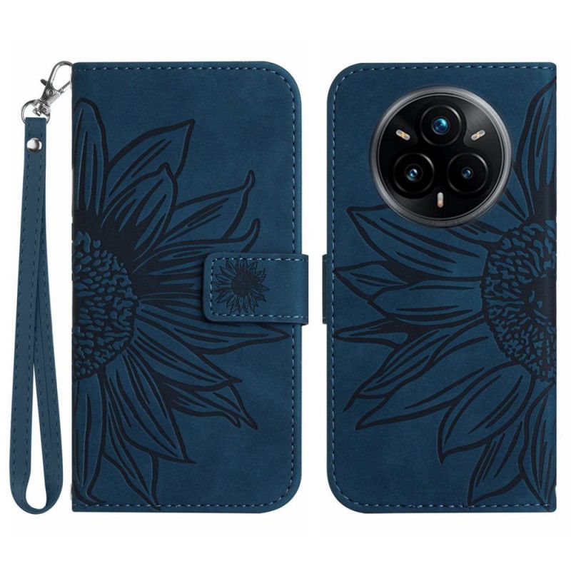 Kožený Kryt Realme 14 Pro Plus 5g Řemínek Se Slunečnicovým Vzorem