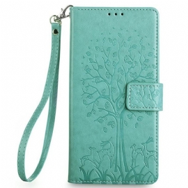 Kožený Kryt Realme 14 Pro Plus 5g Šňůrka Se Stromem A Jelenem