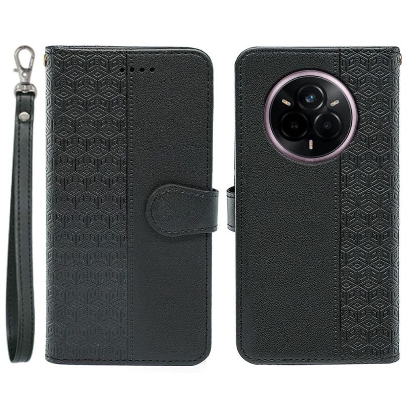 Peněženková Pouzdra Realme 14 Pro Plus 5g Kryty Na Mobil Řemínek S Kubickým Vzorem
