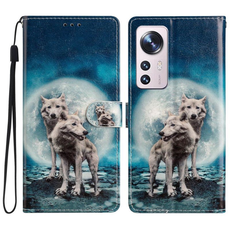 Kožené Pouzdro Na Xiaomi 12 Lite Na Lana Lanyard Wolf