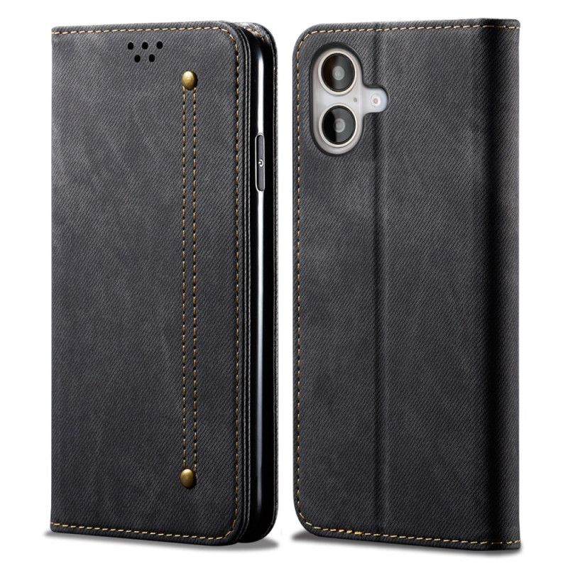 Kožené Pouzdro Folio iPhone 16 Džínová Tkanina