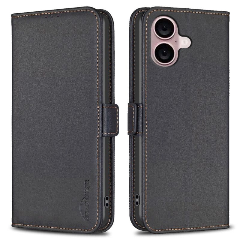 Kožené Pouzdro Folio iPhone 16 Klasická Barva Binfen