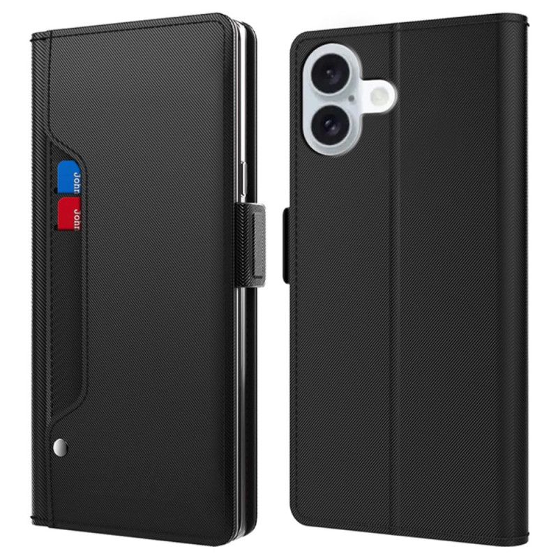 Kožený Kryt iPhone 16 Držák Zrcadla A Karty