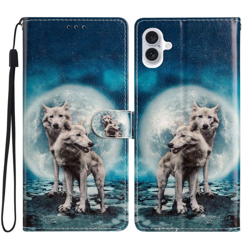 Kožený Kryt iPhone 16 Dva Připoutaní Vlci