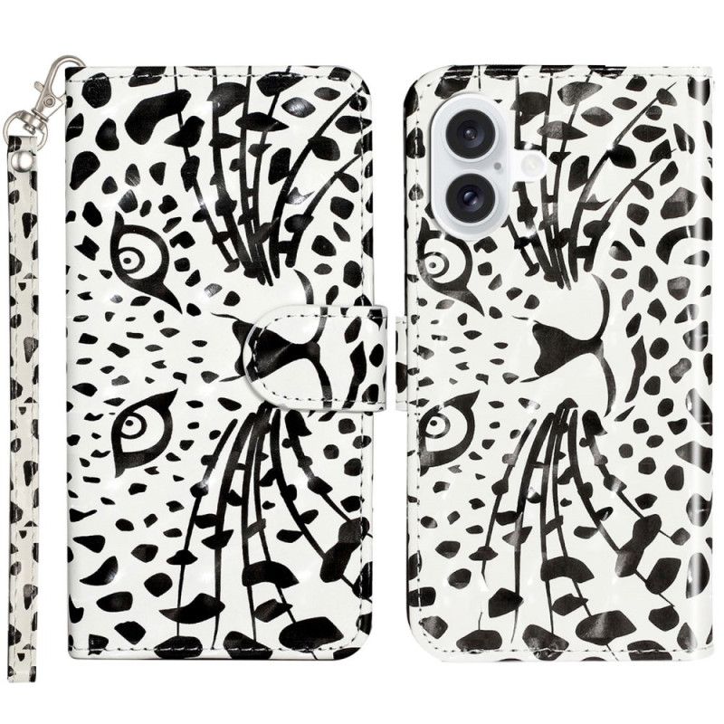 Kožený Kryt iPhone 16 Leopardí Hlava S Popruhem