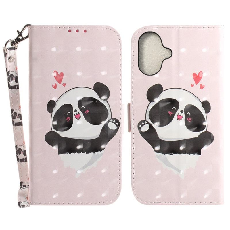 Kožený Kryt iPhone 16 Panda Love S Popruhem