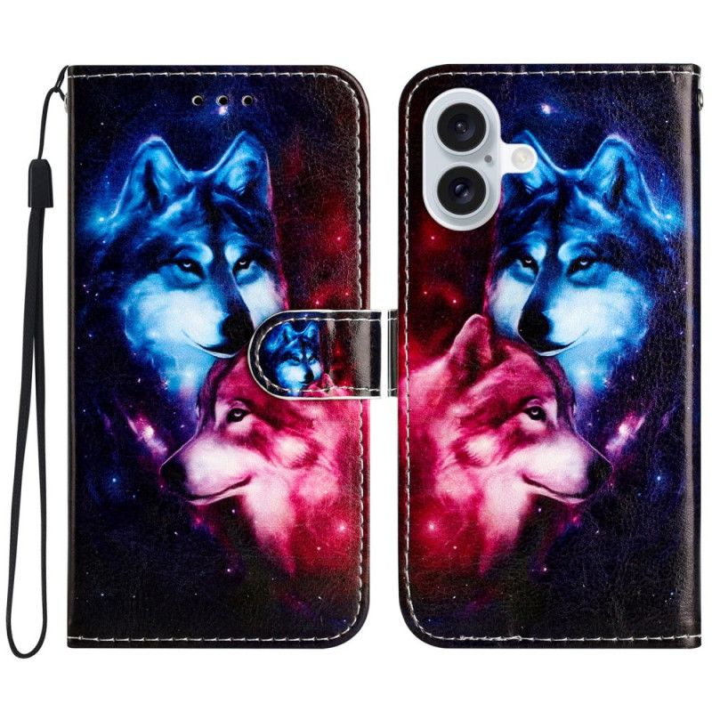 Kožený Kryt iPhone 16 Pár Řemenových Vlků