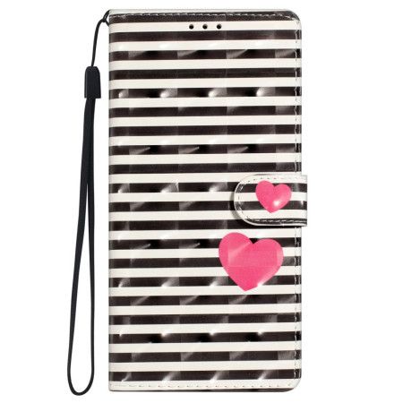 Kožený Kryt iPhone 16 Pásek S Proužky A Srdce