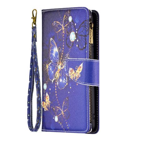 Kožený Kryt iPhone 16 Peněženka Purple Butterflies