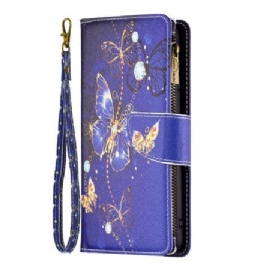 Kožený Kryt iPhone 16 Peněženka Purple Butterflies