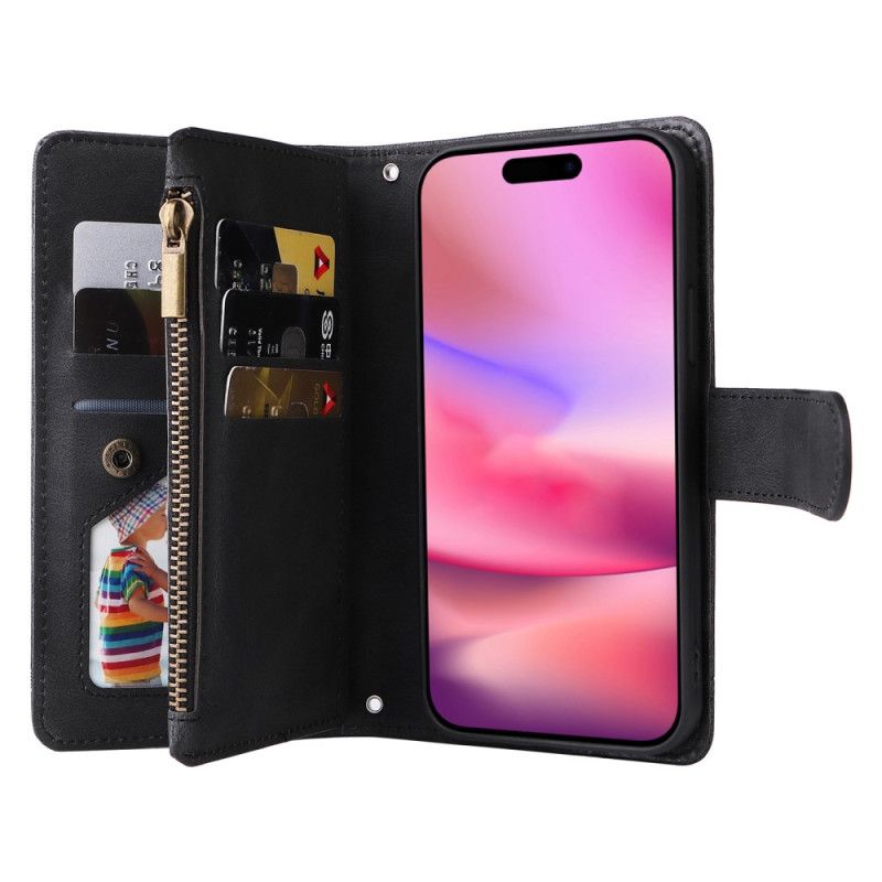 Kožený Kryt iPhone 16 Peněženka S Nýtovým Popruhem
