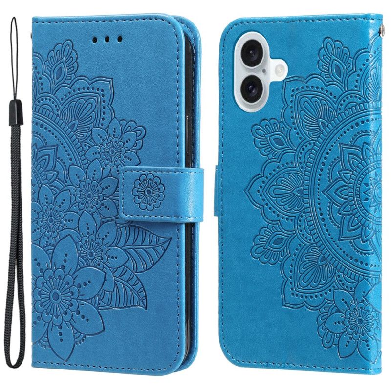 Kožený Kryt iPhone 16 Potisk Mandaly S Páskem