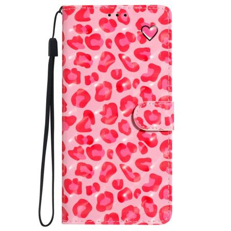 Kožený Kryt iPhone 16 Růžový Leopardí Potisk S Páskem