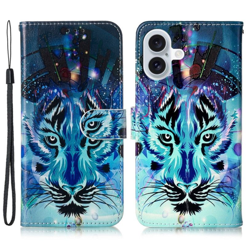 Kožený Kryt iPhone 16 Vlčí Vzor S Páskem