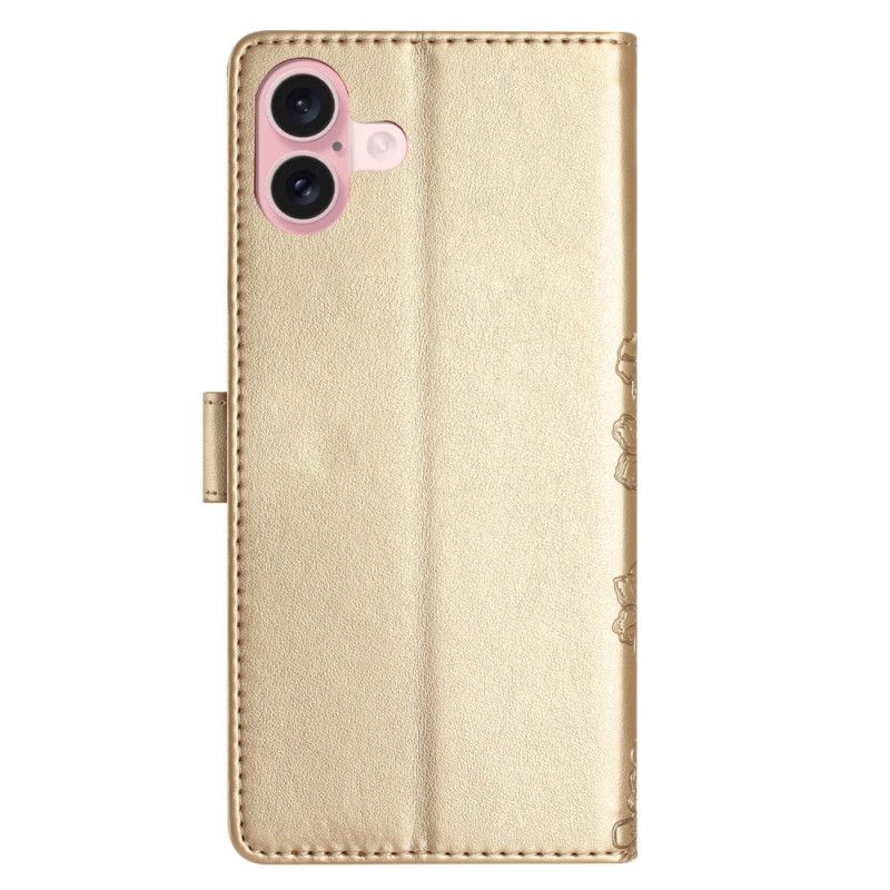 Kožený Kryt iPhone 16 Vzor Motýlů A Květin