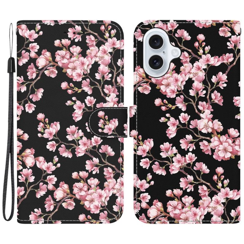 Kožený Kryt iPhone 16 Švestkové Květy