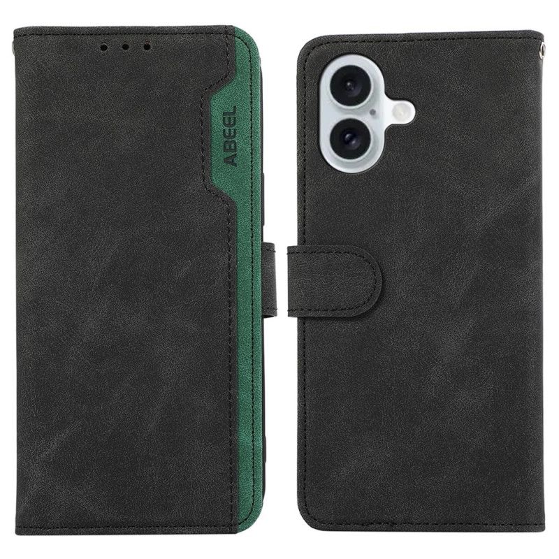 Kožený Kryt Na iPhone 16 Dvoubarevný Abeel