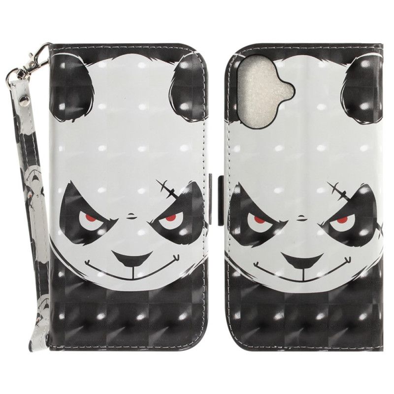 Kožený Kryt Na iPhone 16 Rozzlobená Panda S Popruhem